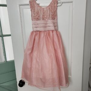 Charming Pink Embroidery Floral Lace Kids Sz3-5 Formal Dress